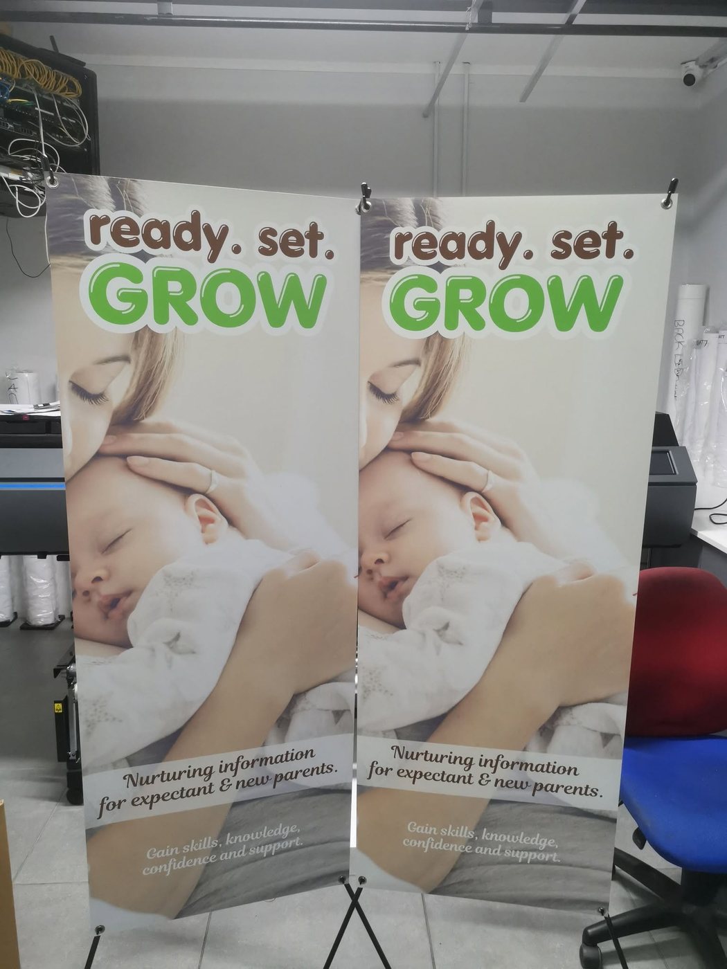 Printed pull-up banners with ready set grow design